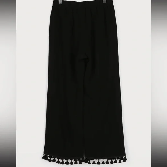 Linen Blend One Shoulder Tassel Crop Top & Wide-Leg Pants Set - Like New - Picture 13 of 17